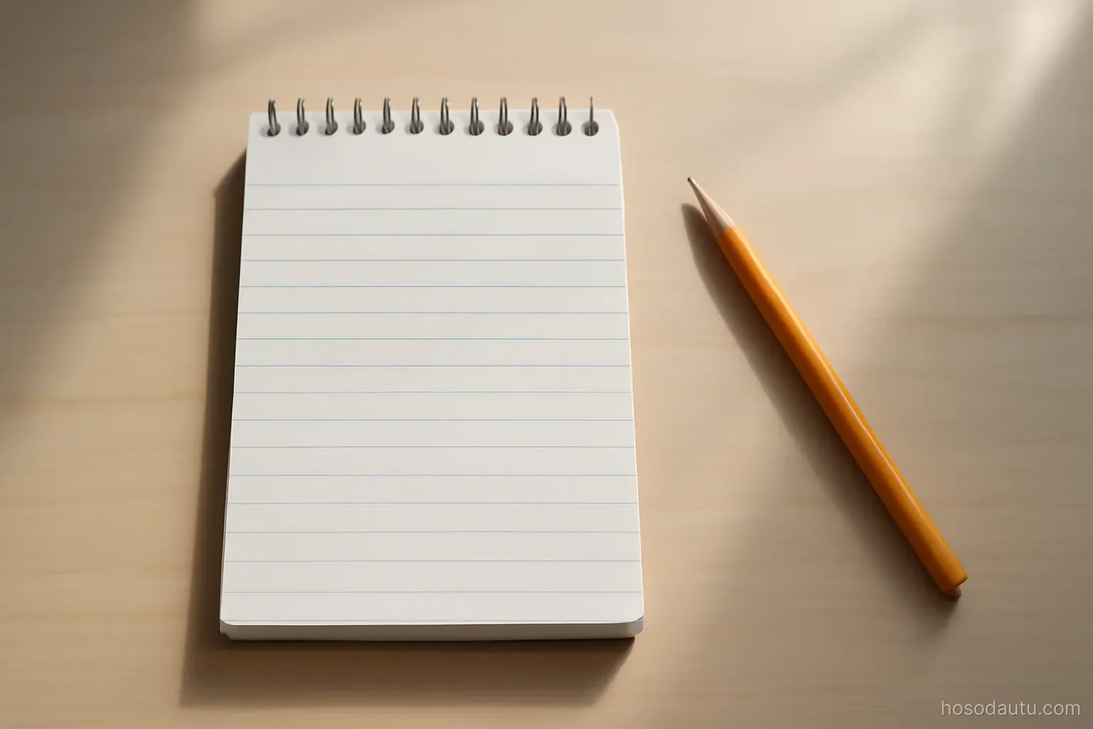 a checklist pad and a pencil lying on a clean desk with morning light, lines visible but unmarked
